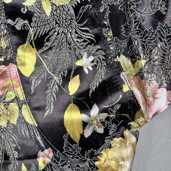 Free People Black w/Gold Peach Yellow Floral Fully-Lined Bomber Jacket Women XS - Picture 11 of 11